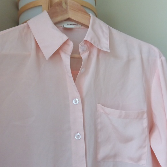 Ptp19" Sans Souci Light Pink Casual Button Down Shirt With Roll-Tab Sleeve - Picture 6 of 14